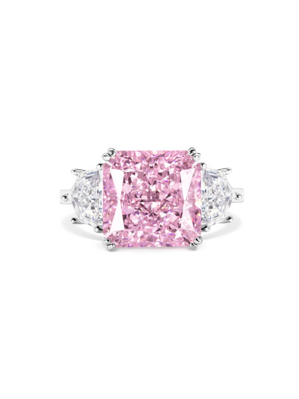 3 Stone Cushion Cut Lab Grown Pink Lab Diamond Ring