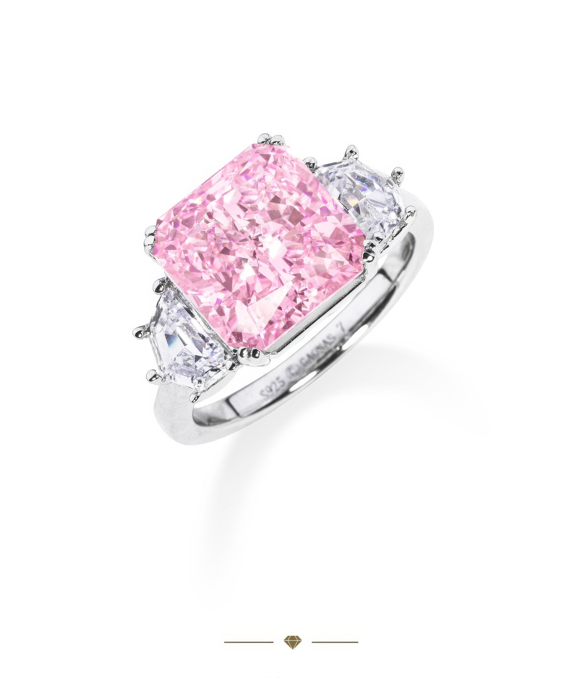 3 Stone Cushion Cut Lab Grown Pink Lab Diamond Ring