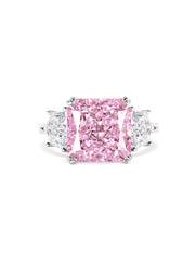 3 Stone Cushion Cut Lab Grown Pink Lab Diamond Ring