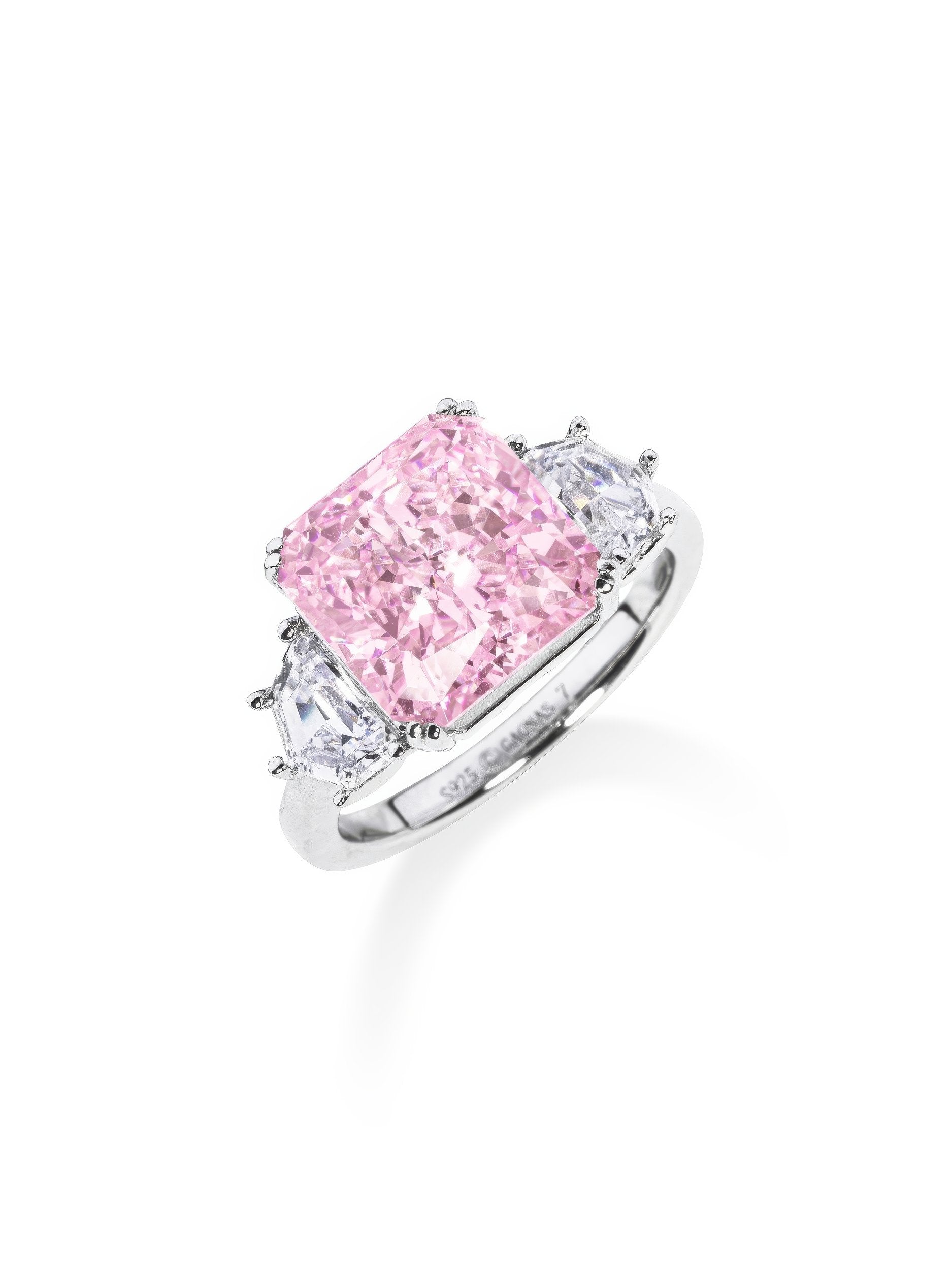 3 Stone Cushion Cut Lab Grown Pink Lab Diamond Ring