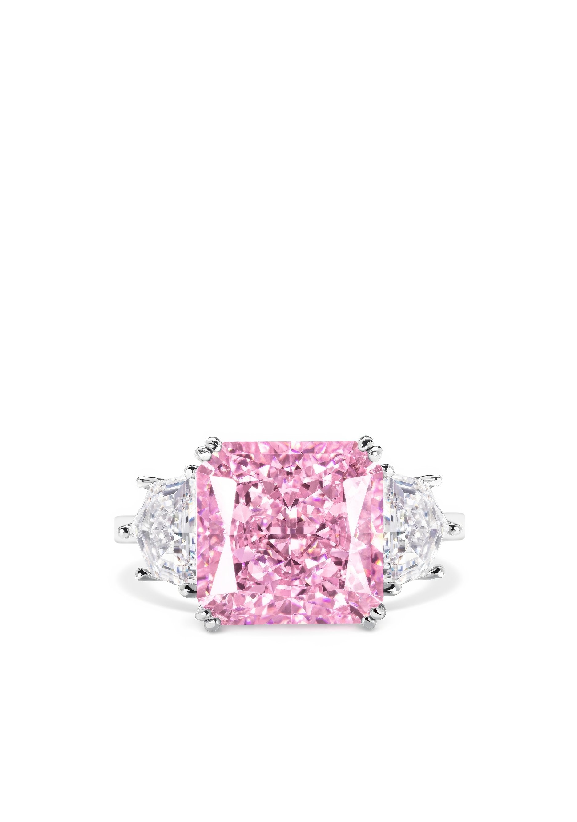 3 Stone Cushion Cut Lab Grown Pink Lab Diamond Ring