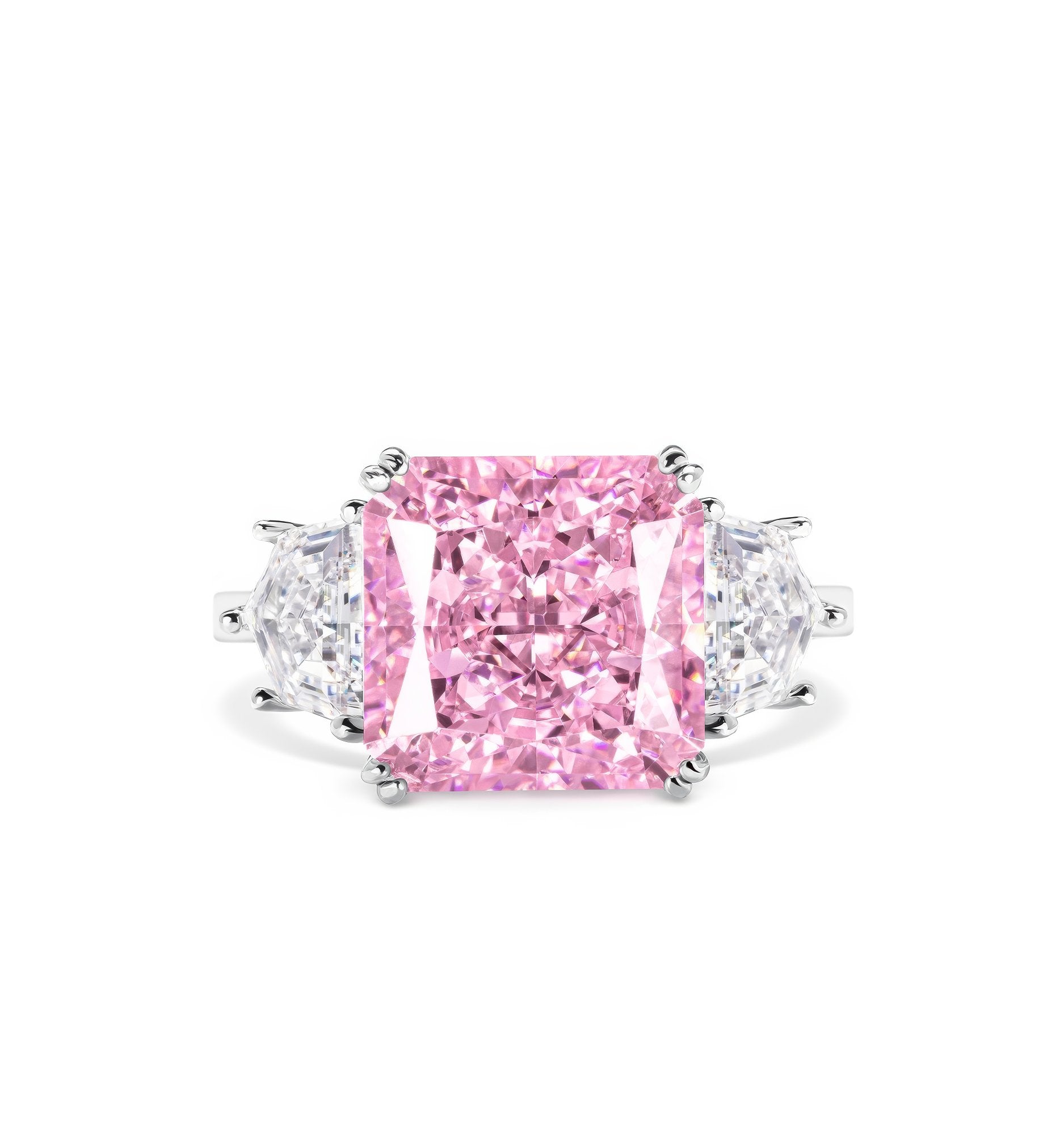 3 Stone Cushion Cut Lab Grown Pink Lab Diamond Ring