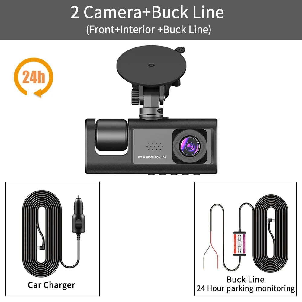 3-Channel Car DVR: HD 1080P 3-Lens Inside Vehicle Dash Cam, Three-Way Camera DVRs Recorder 2 Camera-BL / 128G