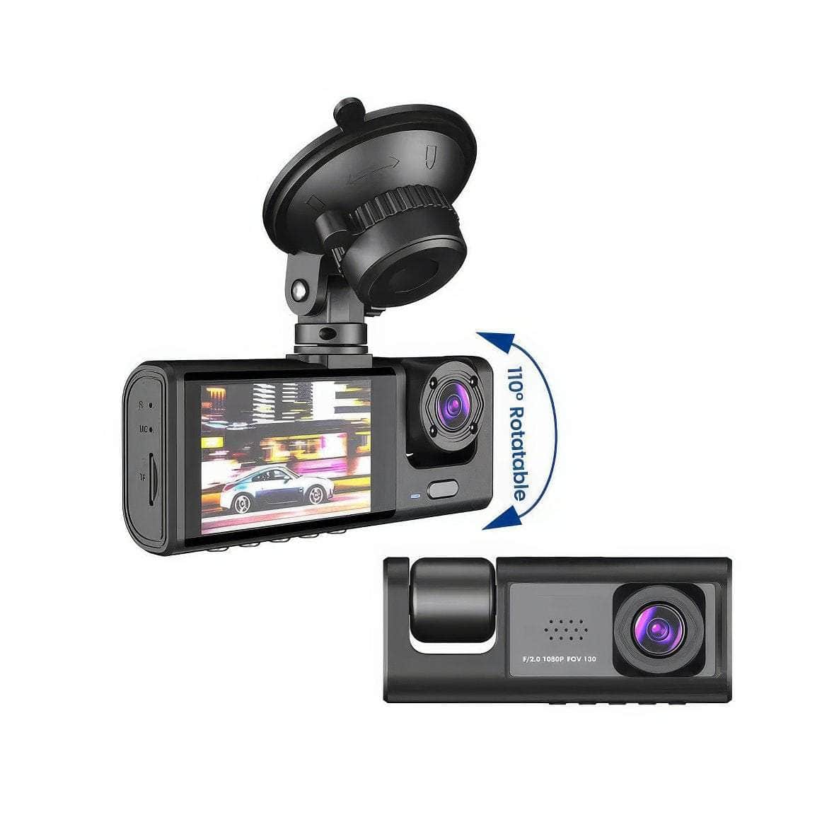 3-Channel Car DVR: HD 1080P 3-Lens Inside Vehicle Dash Cam, Three-Way Camera DVRs Recorder