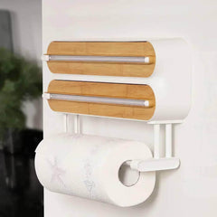 3-in-1 Aluminum Film Wrap Cutter - Wall-Mount Paper Towel Holder, Cling Film Cutting Holder, Plastic Wrap Dispenser, Kitchen Organizer