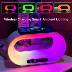 3-in-1 Intelligent LED Night Light - Wireless Charger, Alarm Clock with APP Control, RGB Atmosphere Desk Lamp for Smart Table Lamp Decor White