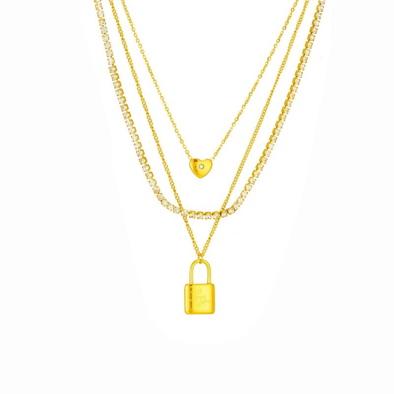 3-in-1 Large Lock Pendant with Zircon Crystals N2054