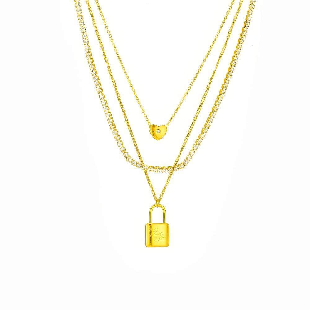 3-in-1 Large Lock Pendant with Zircon Crystals N2054