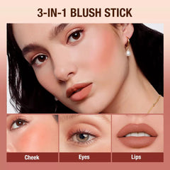 3-in-1 Lipstick Blush Stick: Eyes, Cheek, and Lip Tint - Buildable, Waterproof, Lightweight Cream Multi-Stick Makeup for Women