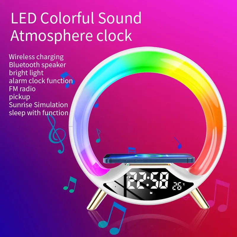 3-in-1 Multi-function Night Light with Wireless Charging, Bluetooth Speaker, and Smart Alarm Clock - Atmosphere Light for Bedroom