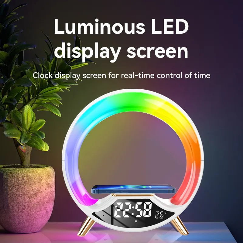 3-in-1 Multi-function Night Light with Wireless Charging, Bluetooth Speaker, and Smart Alarm Clock - Atmosphere Light for Bedroom