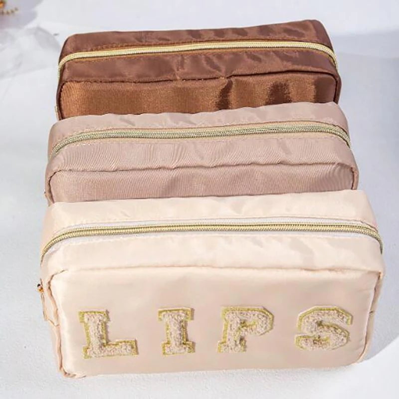 3-Piece Set Embroidered Letters Fashionable Large Capacity Waterproof Makeup Bags-