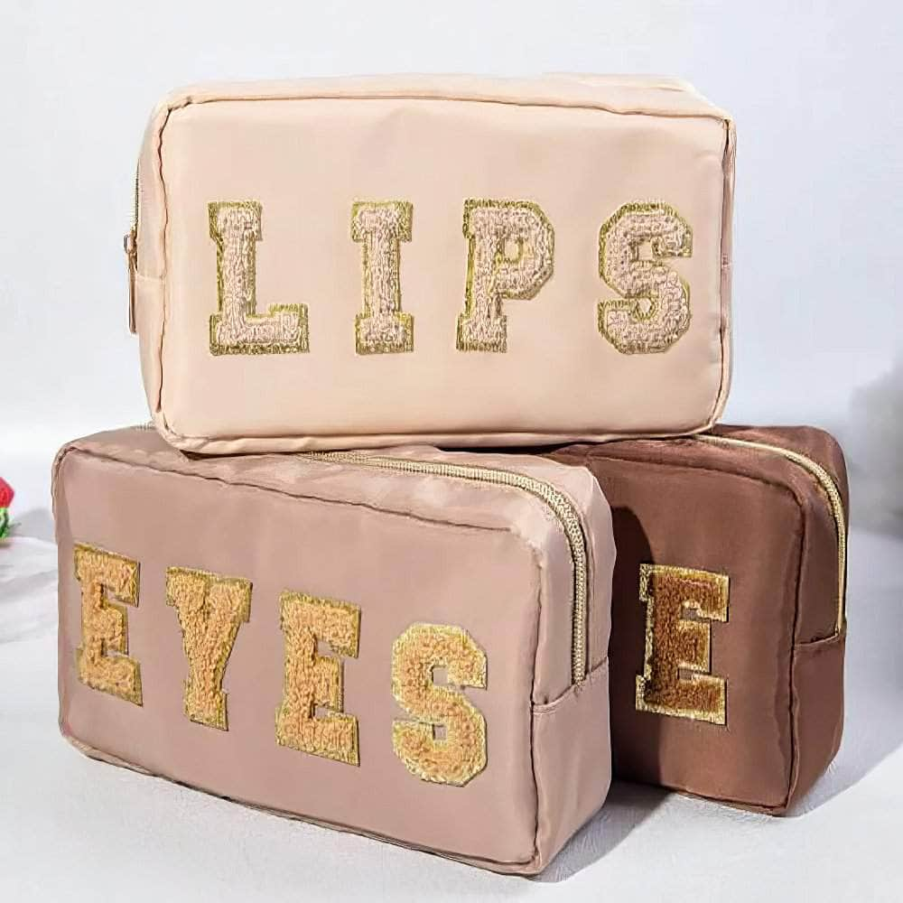 3-Piece Set Embroidered Letters Fashionable Large Capacity Waterproof Makeup Bags-