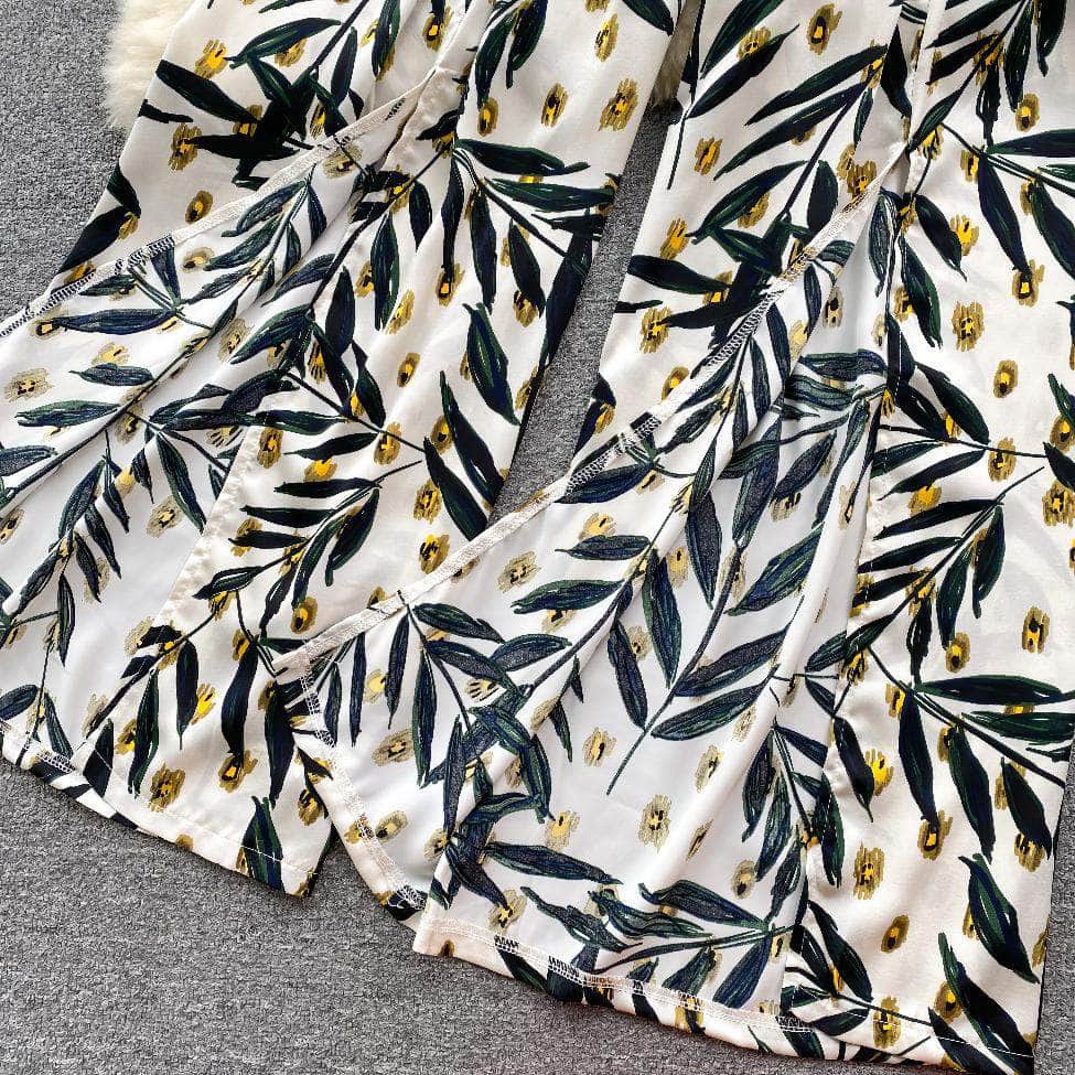 3 Piece Tassel Cami Crop Top High Waist Floral Pants