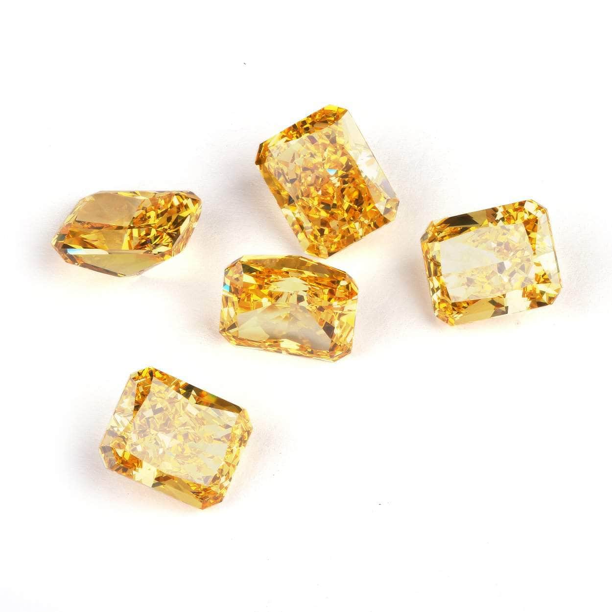 3 Set Canary Yellow Emerald Cut Rectangular Lab Grown Diamond Gemstone