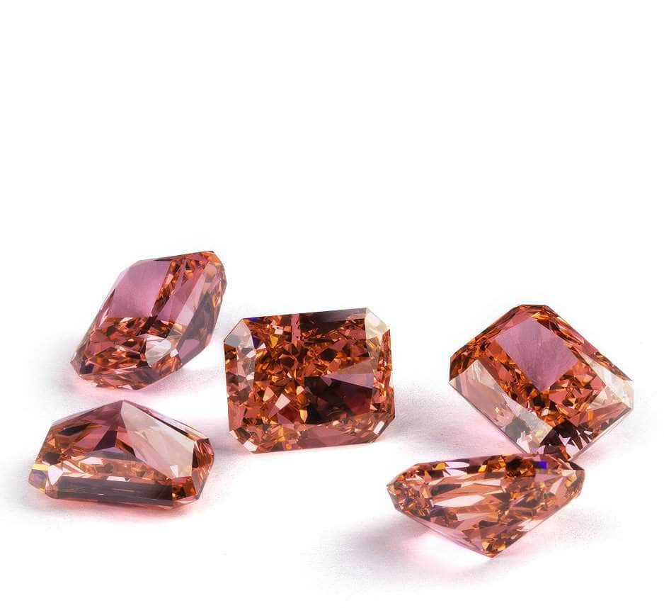 3 Set Of Morganite Emerald Cut Rectangular Lab Grown Diamond Gemstone