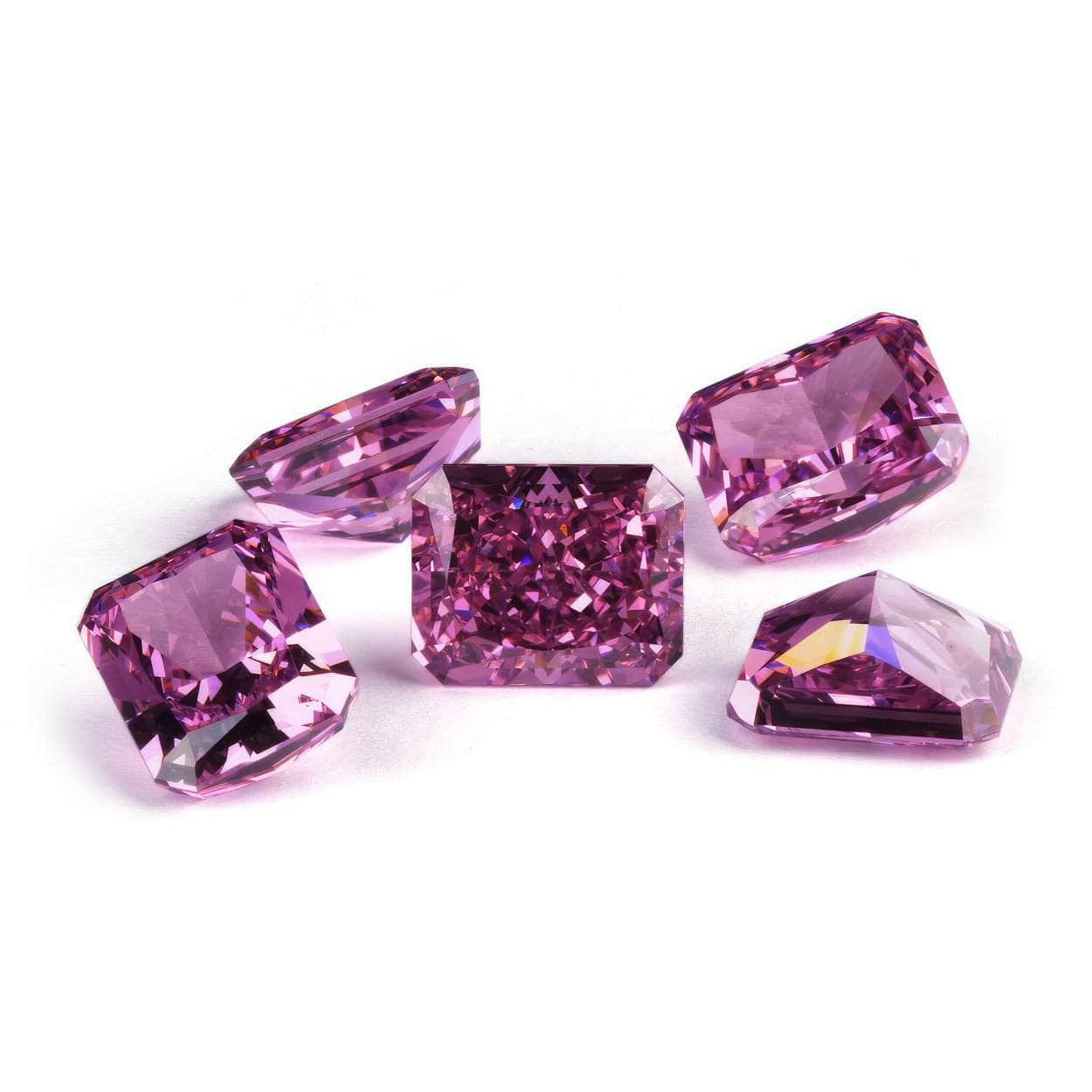 3-Set Rose Pink Emerald-Cut Rectangular Lab-Grown Diamond Gemstone