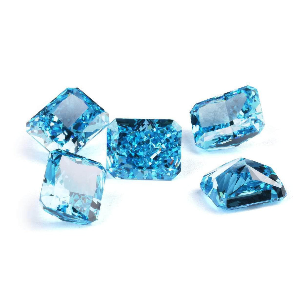 3 Set Sea Blue Emerald Cut Rectangular Lab Grown Diamond Gemstone 10*14mm / SeaBlue / Emerald