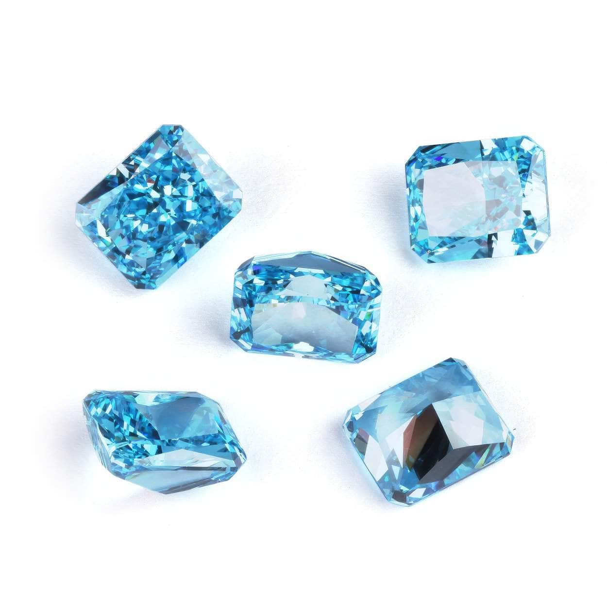 3 Set Sea Blue Emerald Cut Rectangular Lab Grown Diamond Gemstone