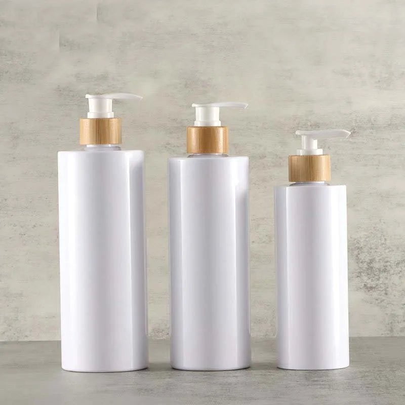 300/500ML Bamboo Pump Dispenser - Bathroom PET Dish Soap Bottle, Lotion Refillable Shower Gel Liquid Frosted Container