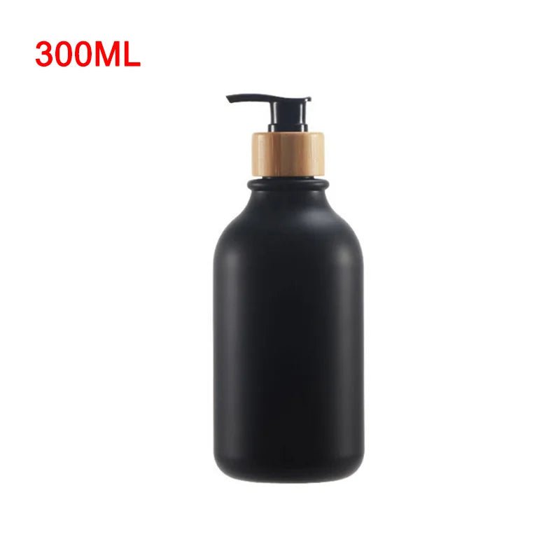 300/500ml Soap Pump Dispenser Bathroom Shampoo Kitchen Dish Wood Pump Bottle Refill Shower Gel Hand Liquid Storage Container Frosted Black 300ml