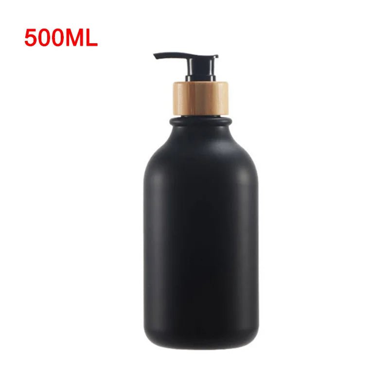 300/500ml Soap Pump Dispenser Bathroom Shampoo Kitchen Dish Wood Pump Bottle Refill Shower Gel Hand Liquid Storage Container Frosted Black 500ml