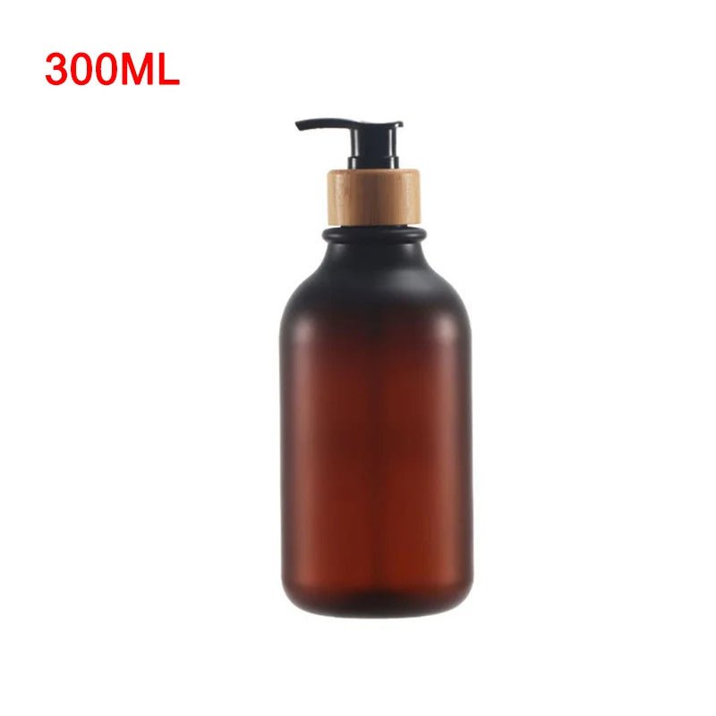 300/500ml Soap Pump Dispenser Bathroom Shampoo Kitchen Dish Wood Pump Bottle Refill Shower Gel Hand Liquid Storage Container Frosted Brown 300ml