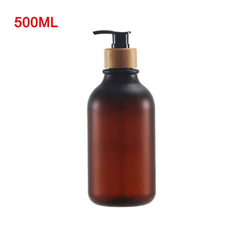 300/500ml Soap Pump Dispenser Bathroom Shampoo Kitchen Dish Wood Pump Bottle Refill Shower Gel Hand Liquid Storage Container Frosted Brown 500ml