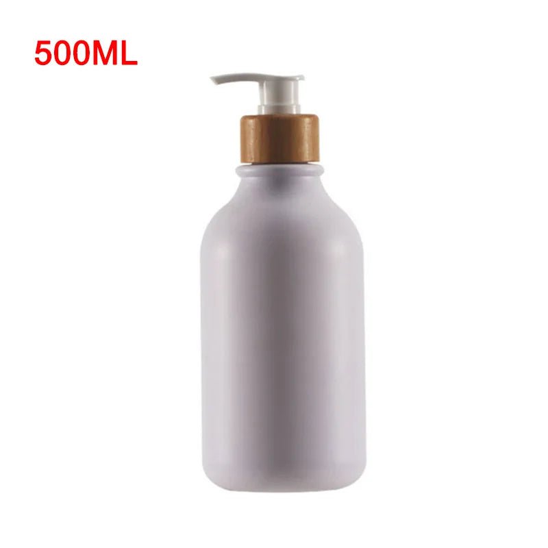 300/500ml Soap Pump Dispenser Bathroom Shampoo Kitchen Dish Wood Pump Bottle Refill Shower Gel Hand Liquid Storage Container Frosted White 500ml