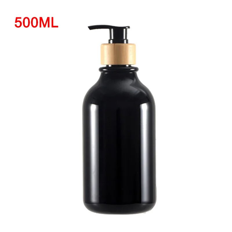 300/500ml Soap Pump Dispenser Bathroom Shampoo Kitchen Dish Wood Pump Bottle Refill Shower Gel Hand Liquid Storage Container Glossy Black 500ml