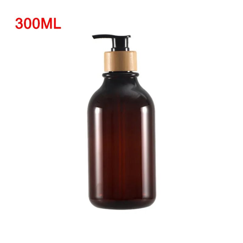 300/500ml Soap Pump Dispenser Bathroom Shampoo Kitchen Dish Wood Pump Bottle Refill Shower Gel Hand Liquid Storage Container Glossy Brown 300ml