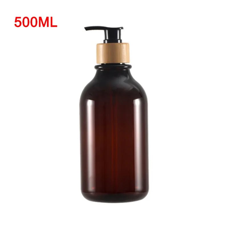 300/500ml Soap Pump Dispenser Bathroom Shampoo Kitchen Dish Wood Pump Bottle Refill Shower Gel Hand Liquid Storage Container Glossy Brown 500ml
