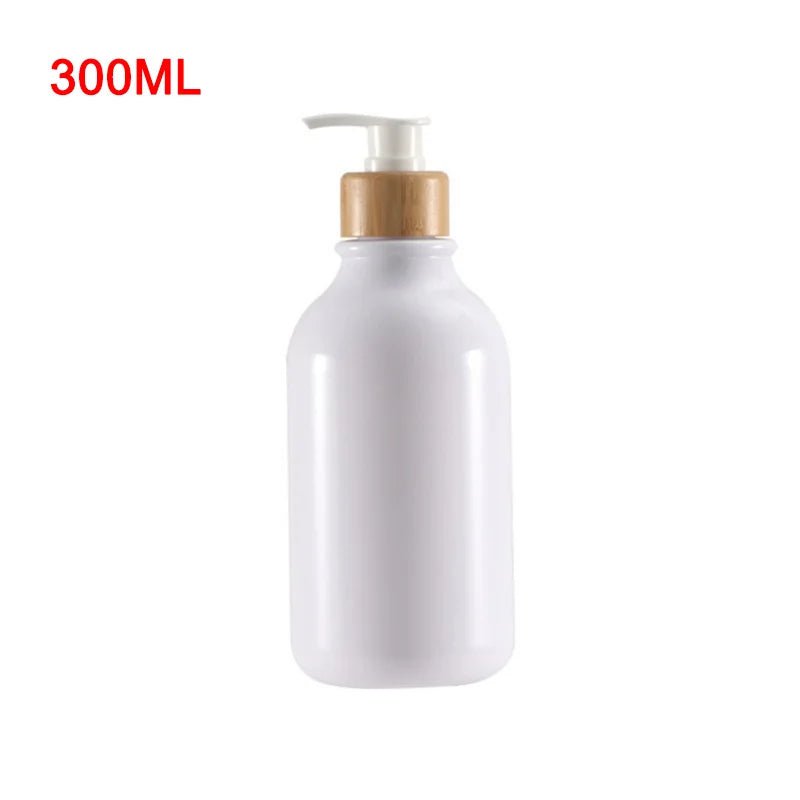 300/500ml Soap Pump Dispenser Bathroom Shampoo Kitchen Dish Wood Pump Bottle Refill Shower Gel Hand Liquid Storage Container Glossy White 300ml