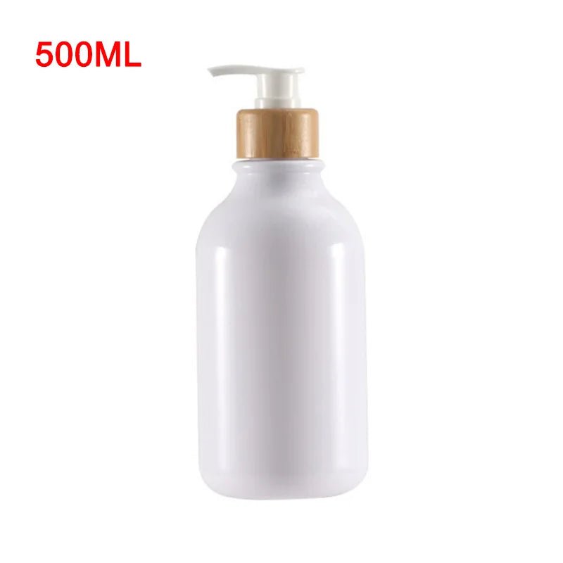 300/500ml Soap Pump Dispenser Bathroom Shampoo Kitchen Dish Wood Pump Bottle Refill Shower Gel Hand Liquid Storage Container Glossy White 500ml