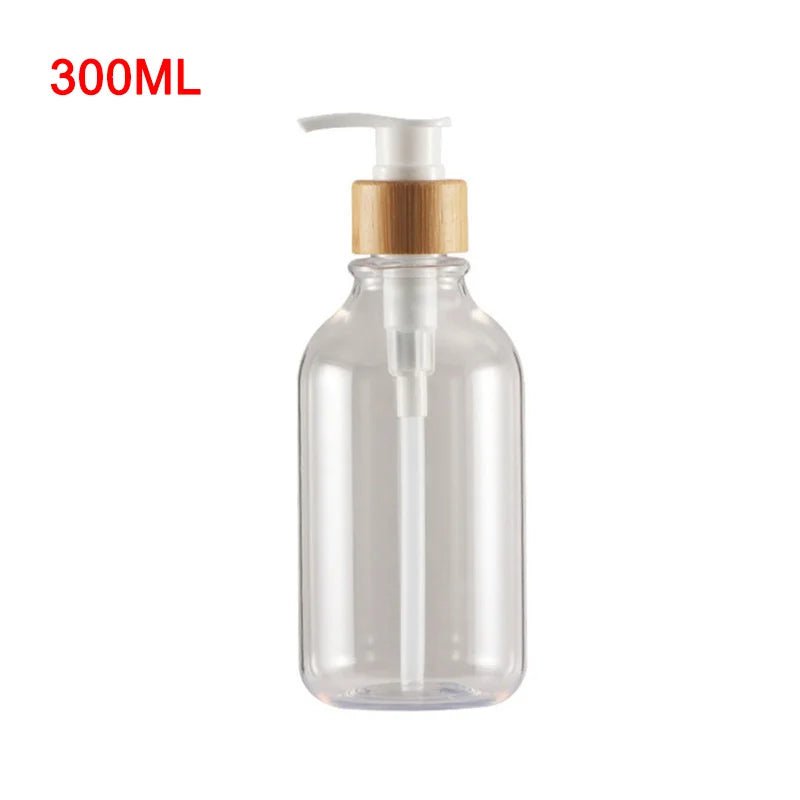 300/500ml Soap Pump Dispenser Bathroom Shampoo Kitchen Dish Wood Pump Bottle Refill Shower Gel Hand Liquid Storage Container Transparent A 300ml