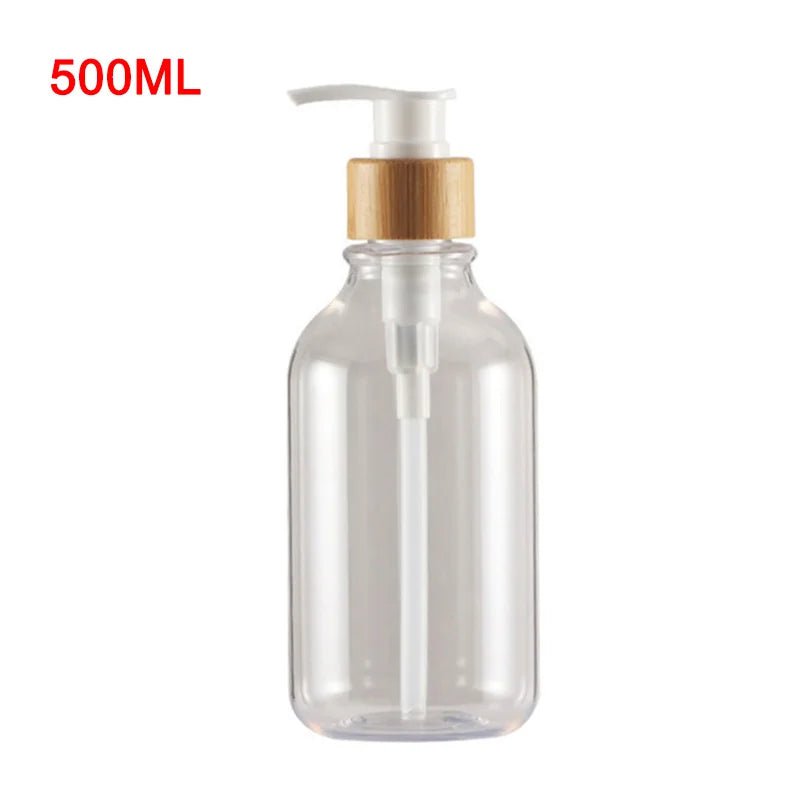 300/500ml Soap Pump Dispenser Bathroom Shampoo Kitchen Dish Wood Pump Bottle Refill Shower Gel Hand Liquid Storage Container Transparent A 500ml