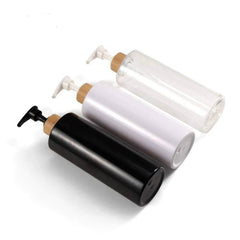 Bamboo pump dispenser: bathroom PET soap bottle, refillable shower gel