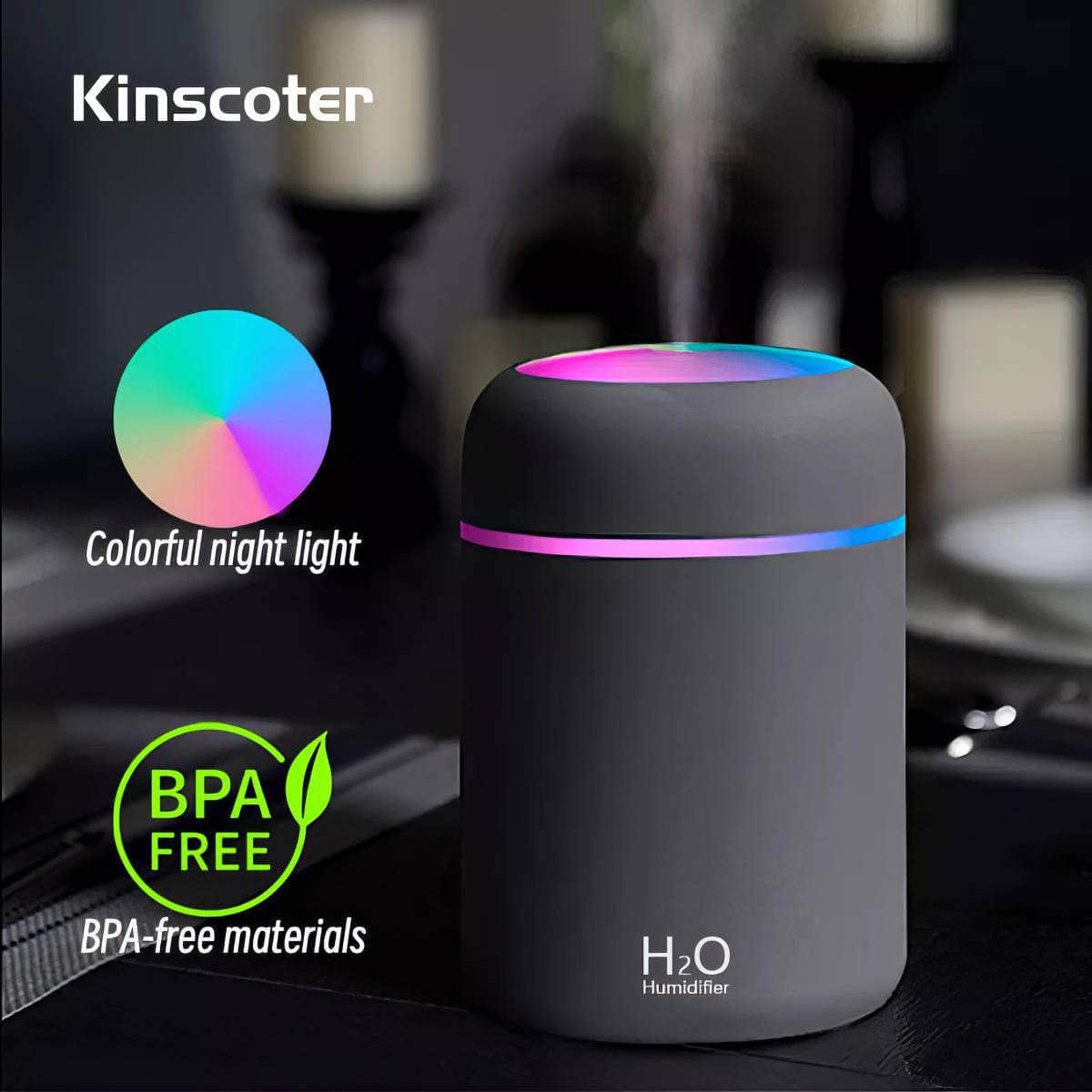300ml Portable Mini USB Aroma Diffuser - Cool Mist Humidifier for Bedroom, Home, Car, Plants - H2O Air Purifier
