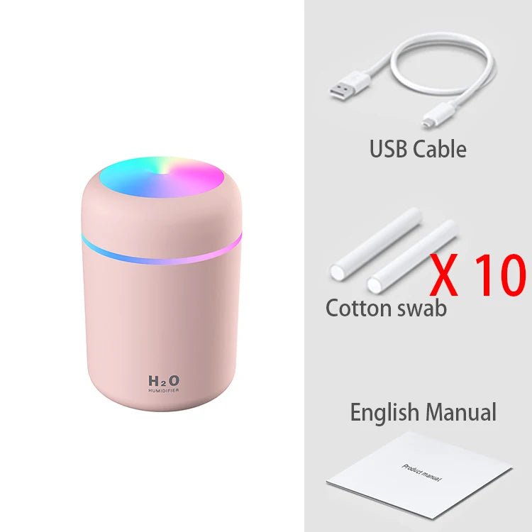 300ml Portable Mini USB Aroma Diffuser - Cool Mist Humidifier for Bedroom, Home, Car, Plants - H2O Air Purifier Pink 10 Filters