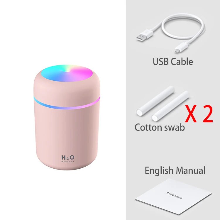 300ml Portable Mini USB Aroma Diffuser - Cool Mist Humidifier for Bedroom, Home, Car, Plants - H2O Air Purifier Pink 2 Filters