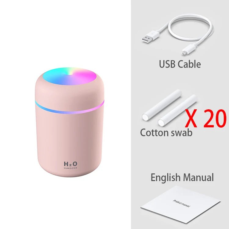 300ml Portable Mini USB Aroma Diffuser - Cool Mist Humidifier for Bedroom, Home, Car, Plants - H2O Air Purifier Pink 20 Filters