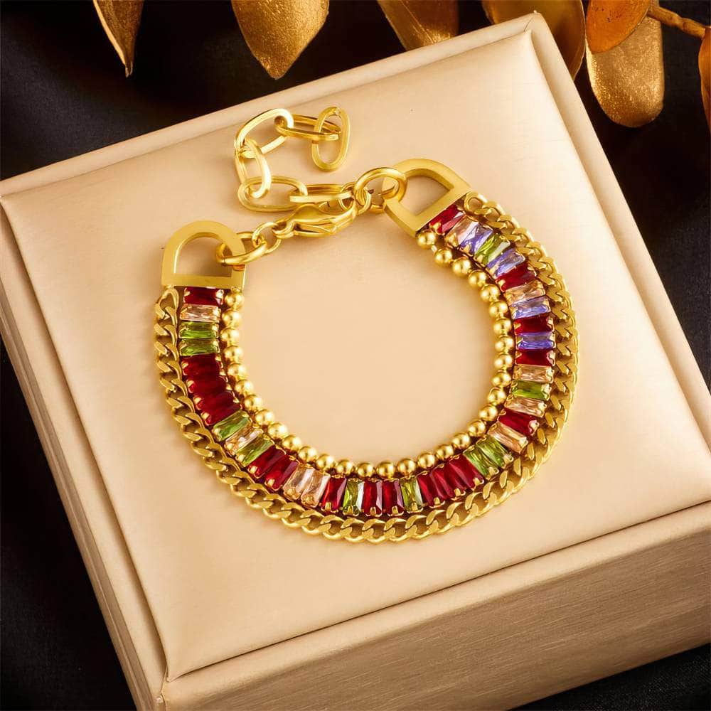 316L Colored Zircon Crystals Bracelet - New Fashion Wrist Chain Jewelry for Women, a perfect Birthday Gift