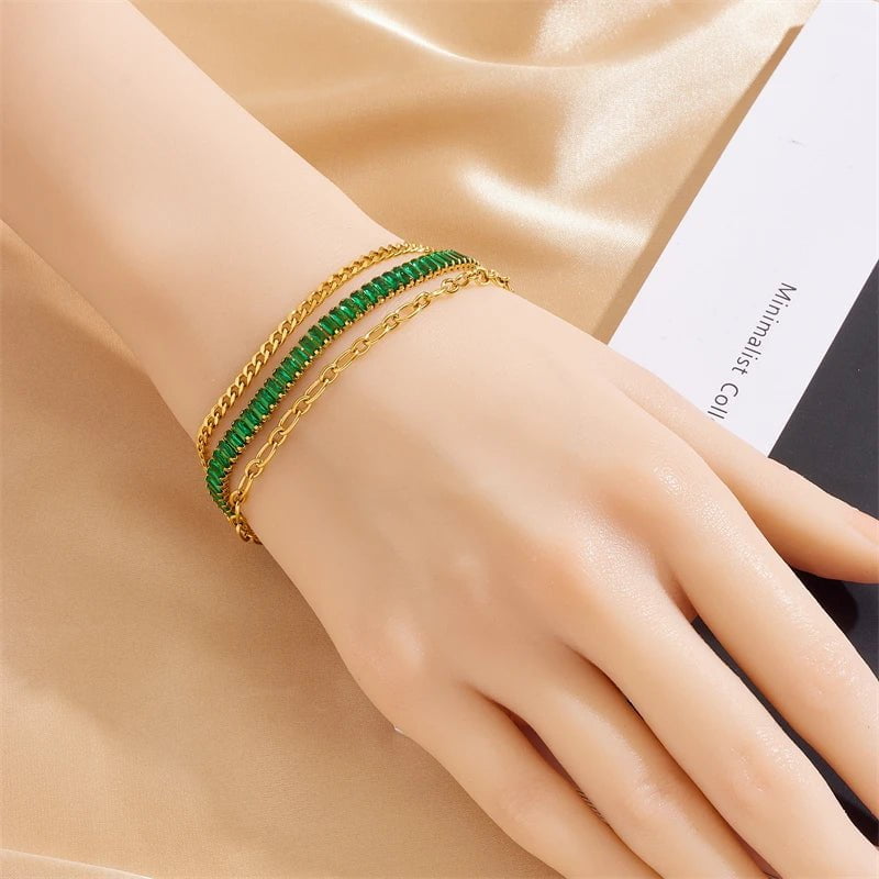 316L Colored Zircon Crystals Bracelet - New Fashion Wrist Chain Jewelry for Women, a perfect Birthday Gift