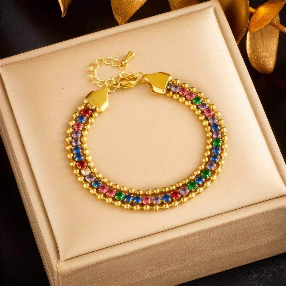 316L Colored Zircon Crystals Bracelet - New Fashion Wrist Chain Jewelry for Women, a perfect Birthday Gift B1167