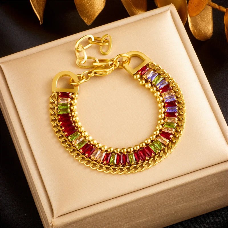 316L Colored Zircon Crystals Bracelet - New Fashion Wrist Chain Jewelry for Women, a perfect Birthday Gift B1168