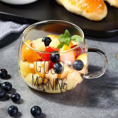 350ml Letter Printed Glass Mug - Transparent Creative Design for Coffee, Tea, Drinks - Breakfast Milk Cup with Handle - Stylish Glass Drinkware