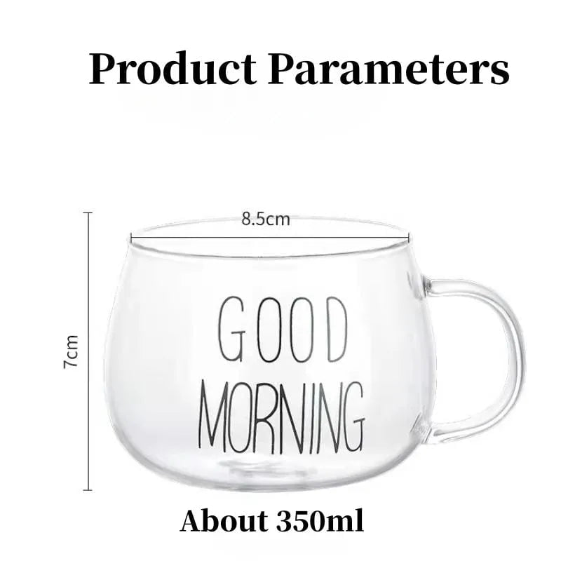 350ml Letter Printed Glass Mug - Transparent Creative Design for Coffee, Tea, Drinks - Breakfast Milk Cup with Handle - Stylish Glass Drinkware