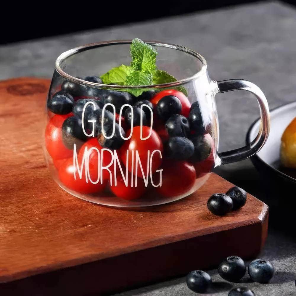 350ml Letter Printed Glass Mug - Transparent Creative Design for Coffee, Tea, Drinks - Breakfast Milk Cup with Handle - Stylish Glass Drinkware White Label / 301-400ml