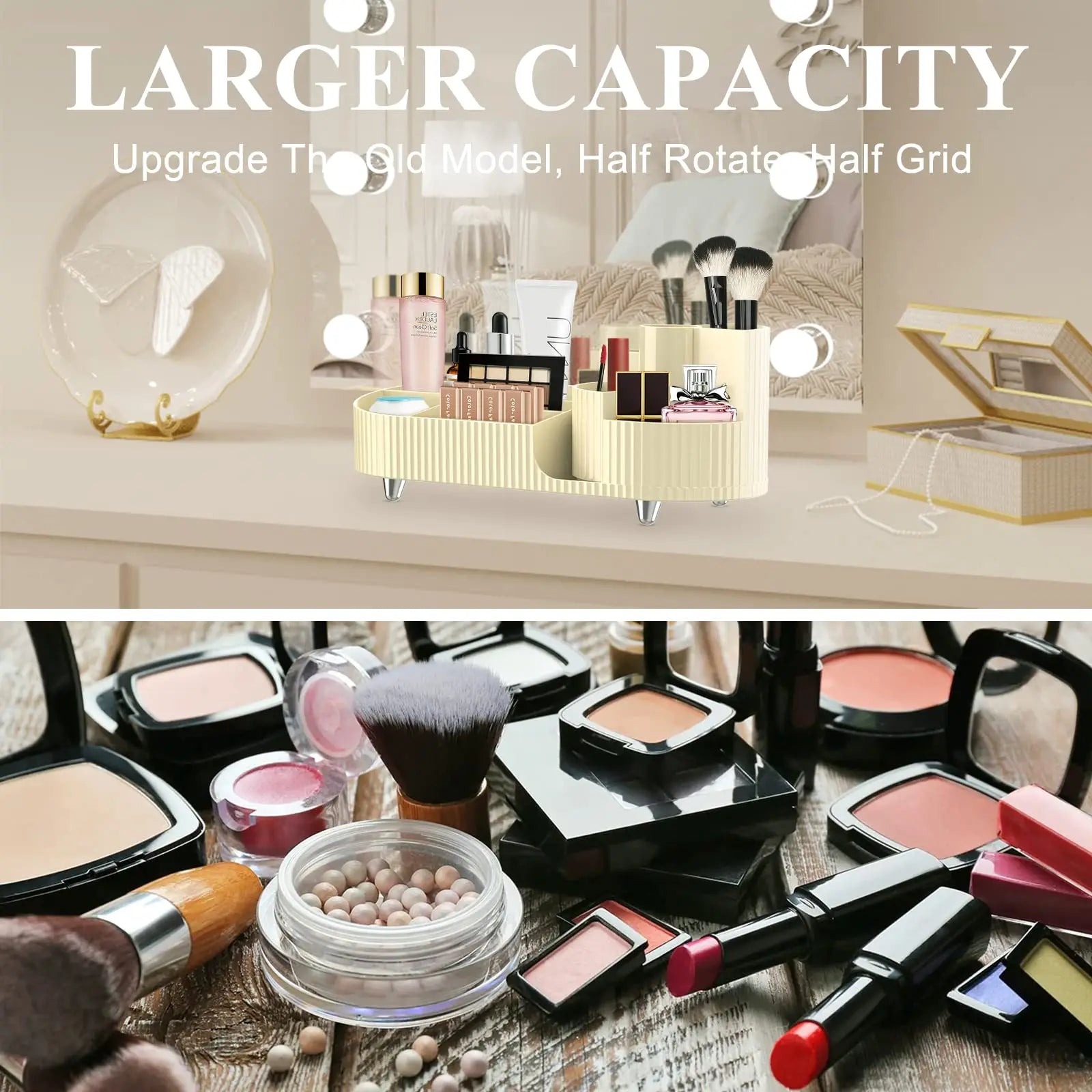 360° Rotating Makeup Organizer - Large Capacity Brush Holder for Vanity Decor, Bathroom Countertops, Desk Storage Container