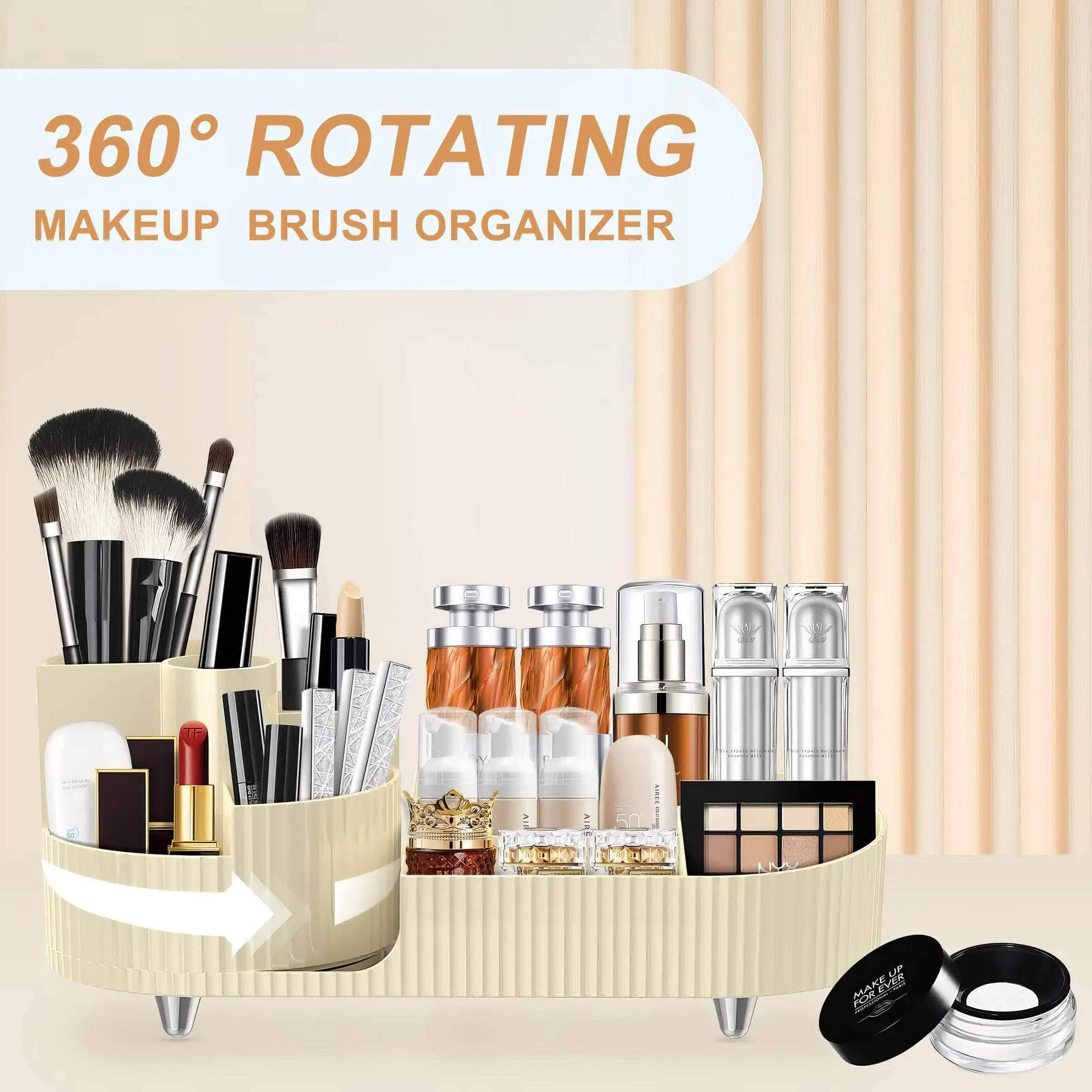 360° Rotating Makeup Organizer - Large Capacity Brush Holder for Vanity Decor, Bathroom Countertops, Desk Storage Container